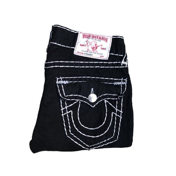 Vintage True Religion Jeans Size 32 STRAIGHT SUPER T BLACK WHITE STITCH - Picture 3 of 9